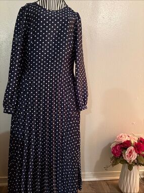 Classic Navy Polka Dot Long Sleeve Dress